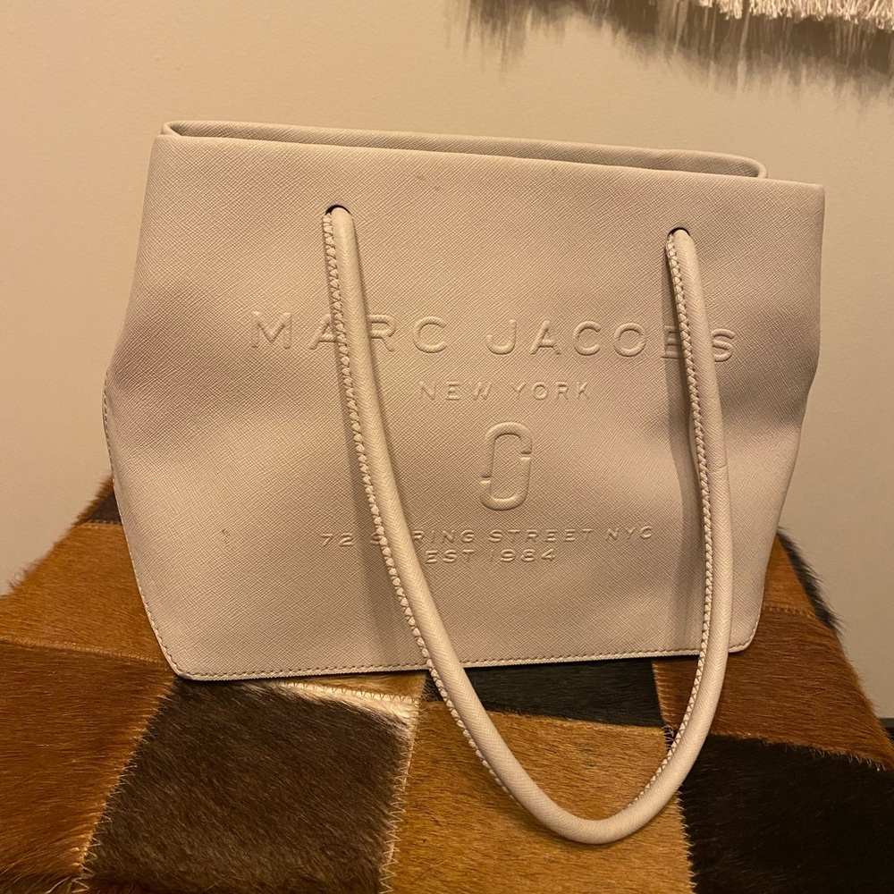 Marc Jacobs Mini Leather Shopper Tote In Bone
